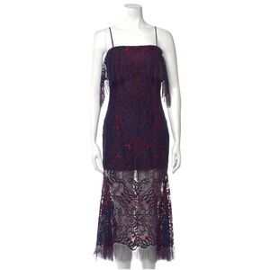 JONATHAN SIMKHAI Midnight & Red Lace Overlay Illusion Midi Dress